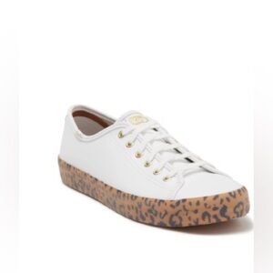 NWOT Cute Keds Kickstart White Leather Leopard Print Sole Foxing Sneaker 8.5